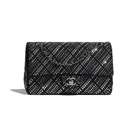 chanel black rinstone purse|Evening bag, Strass, silver.